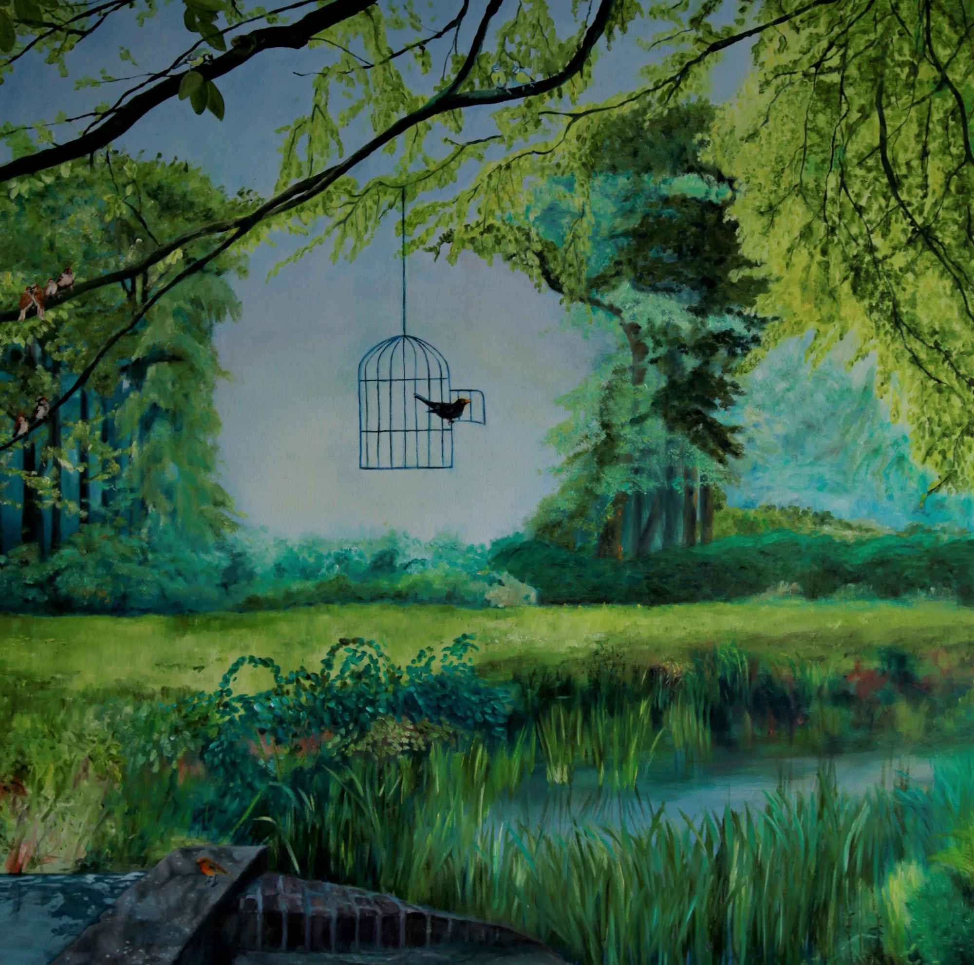 Holland, Waterval bij kasteel biljoen in Velp — schilderij van Jeanne Thijssen
