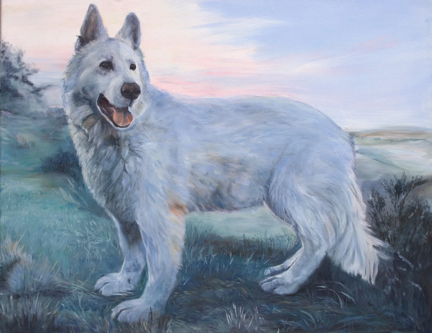 Faye (de Zwitserse herder) — schilderij van Jeanne Thijssen