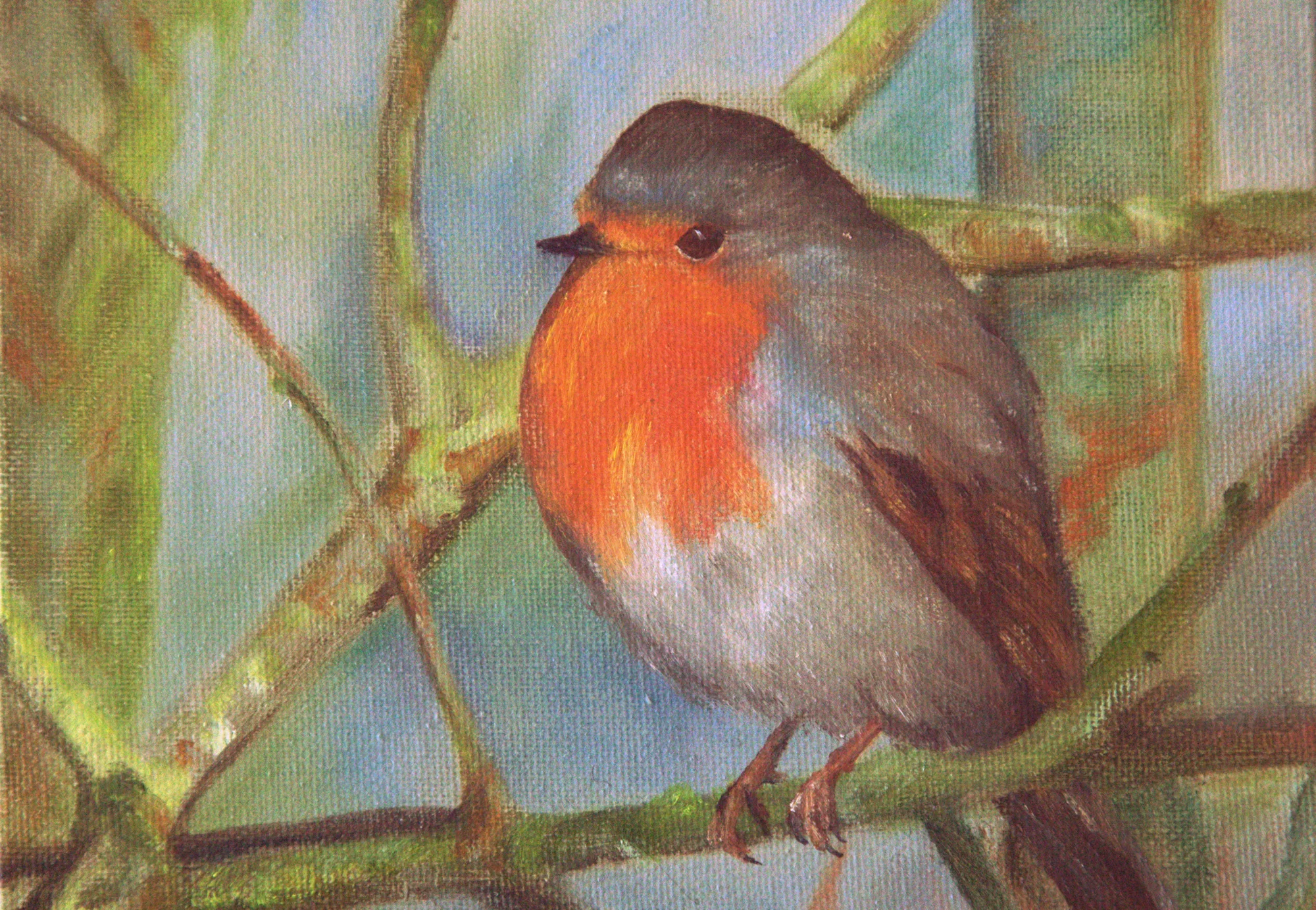 Roodborstje — schilderij van Jeanne Thijssen